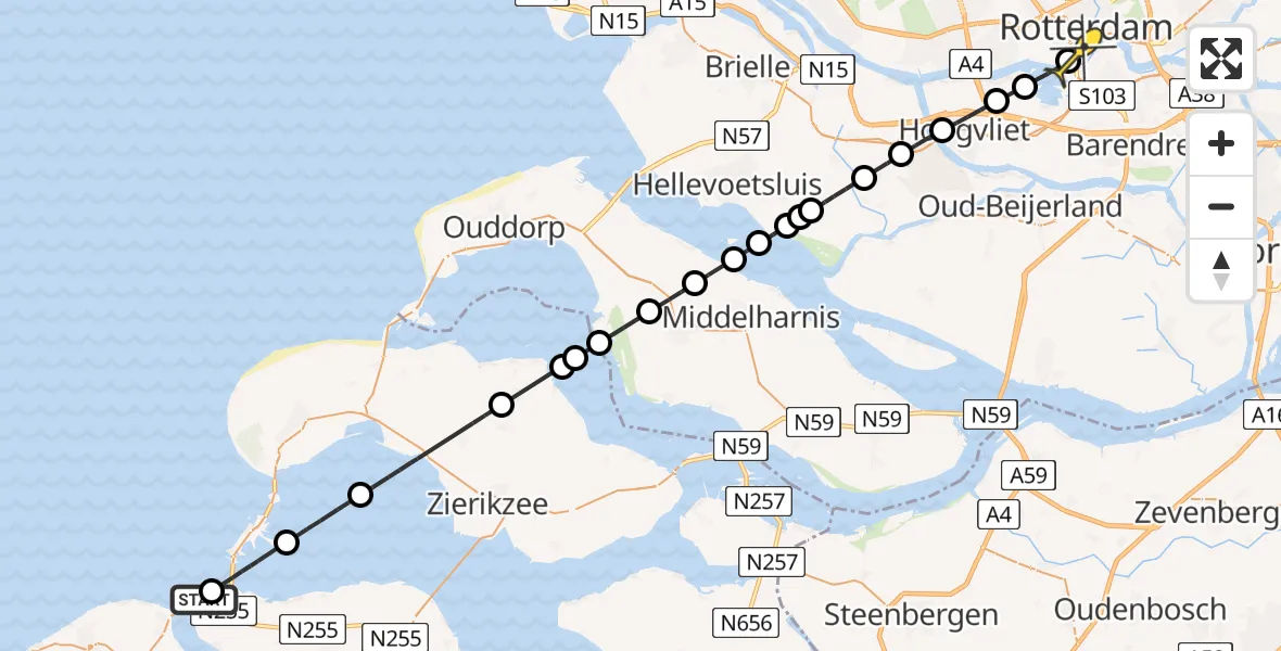 Routekaart van de vlucht: Lifeliner 2 naar Erasmus MC, Hoogh Plaetweg