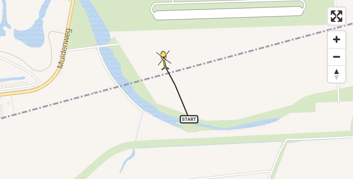 Routekaart van de vlucht: Kustwachthelikopter naar Vliegveld Midden-Zeeland, Calandweg