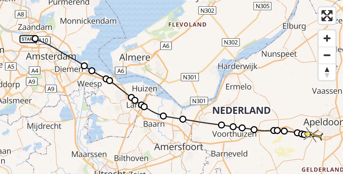 Routekaart van de vlucht: Lifeliner 1 naar Ugchelen, Hornweg