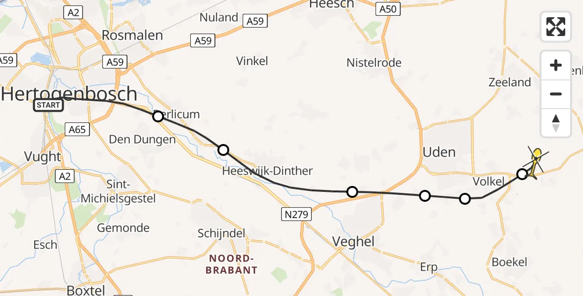 Routekaart van de vlucht: Lifeliner 3 naar Vliegbasis Volkel, Limietlaan
