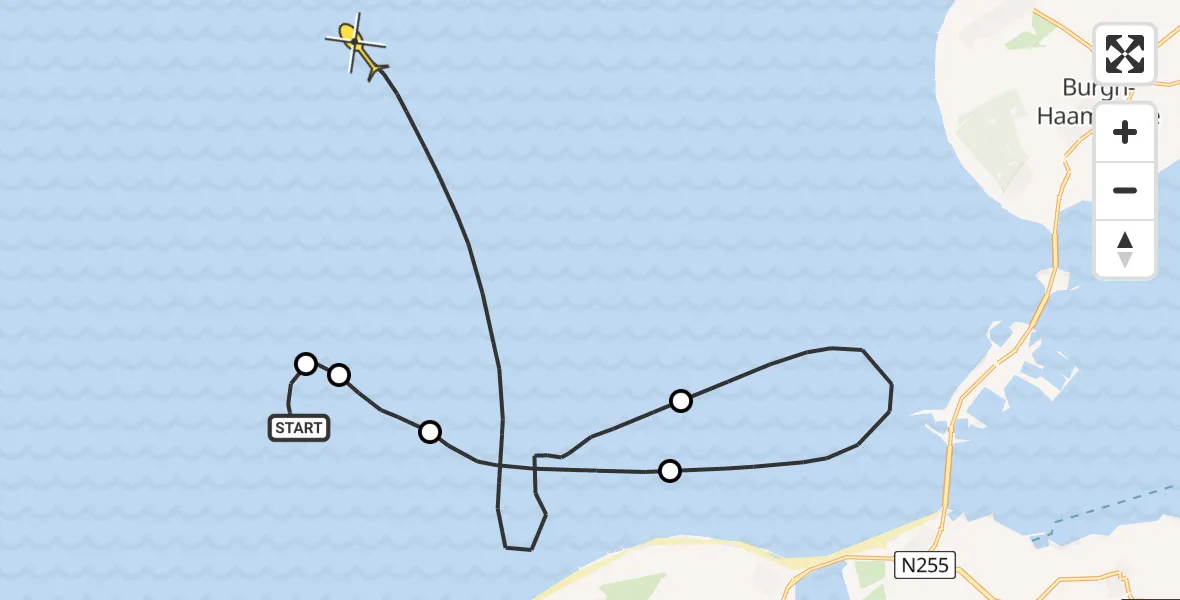 Routekaart van de vlucht: Kustwachthelikopter naar 