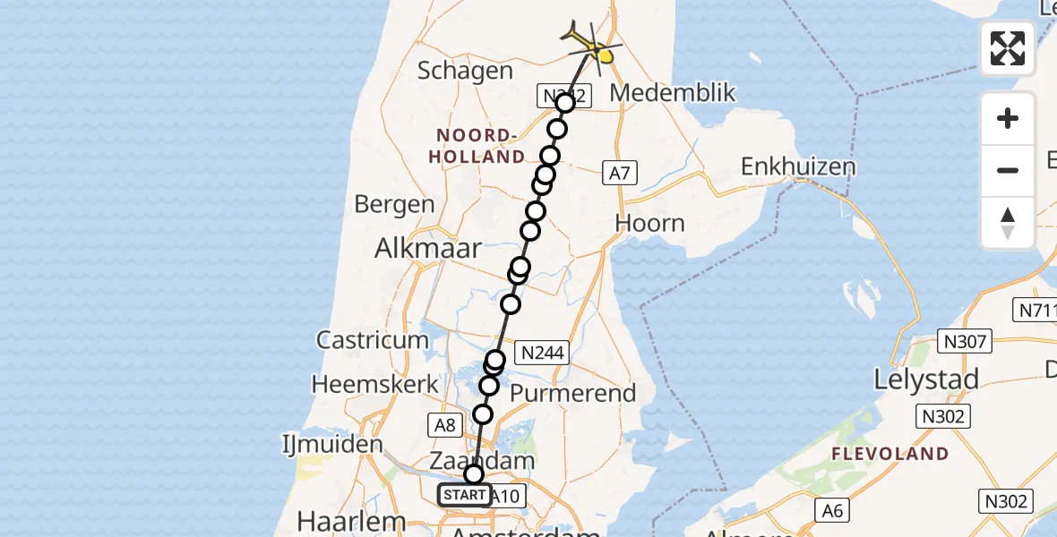 Routekaart van de vlucht: Lifeliner 1 naar Middenmeer, Hemkade