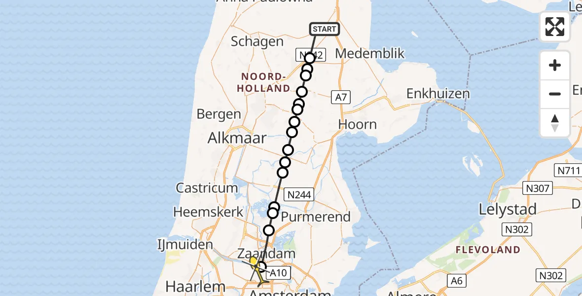 Routekaart van de vlucht: Lifeliner 1 naar Amsterdam Heliport, Molenweg