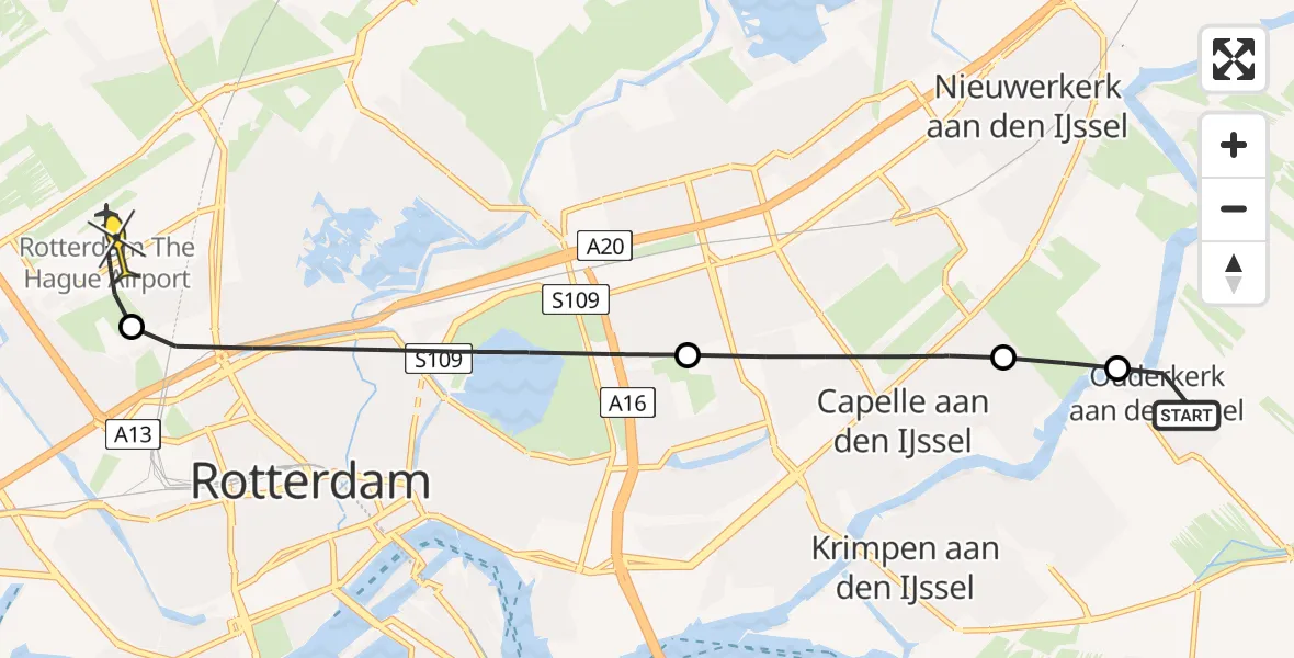 Routekaart van de vlucht: Lifeliner 2 naar Rotterdam The Hague Airport, Groenendijk