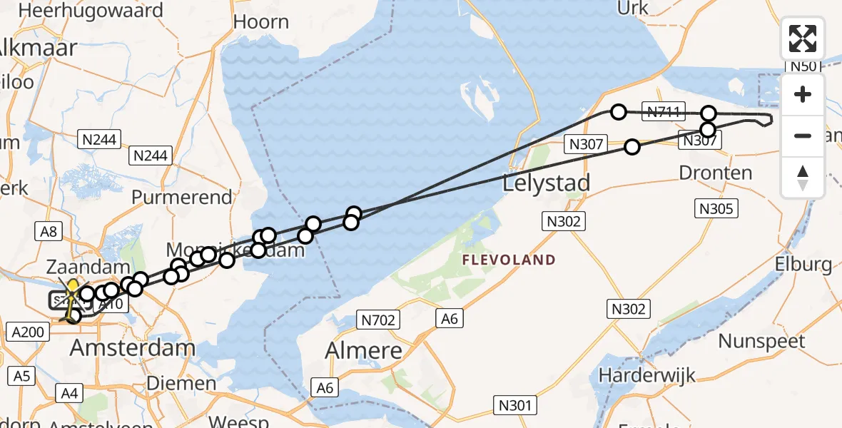 Routekaart van de vlucht: Lifeliner 1 naar Amsterdam Heliport, Belangenvereniging tuinders Zaanderhorn
