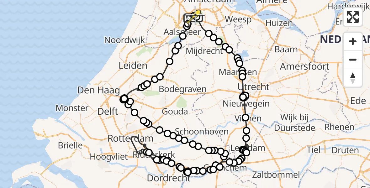 Routekaart van de vlucht: Politiehelikopter naar Schiphol, Nieuwemeerdijk
