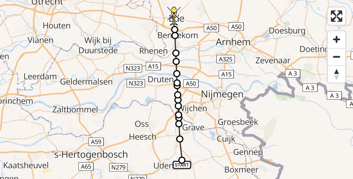 Routekaart van de vlucht: Lifeliner 3 naar Ede, Trentse Bossen