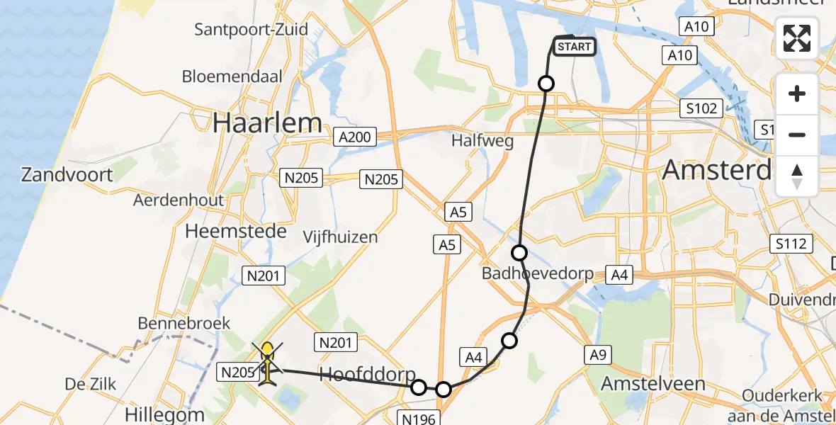 Routekaart van de vlucht: Lifeliner 1 naar Hoofddorp, Australiëhaven