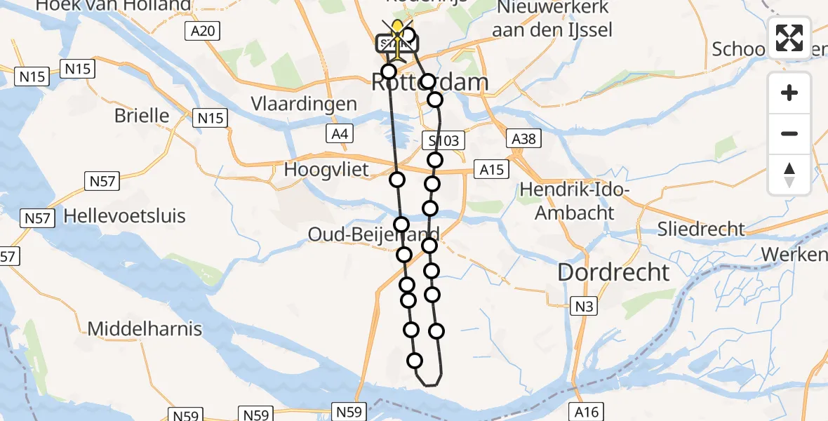 Routekaart van de vlucht: Lifeliner 2 naar Rotterdam The Hague Airport, Rhijnsburgstraat