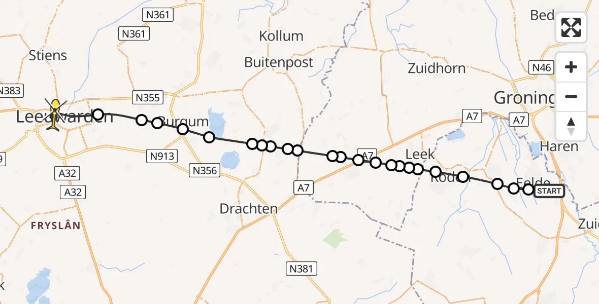 Routekaart van de vlucht: Lifeliner 4 naar Leeuwarden, Molenweg