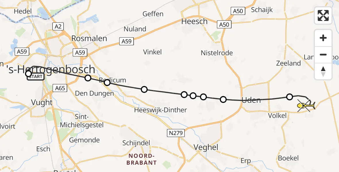 Routekaart van de vlucht: Lifeliner 3 naar Vliegbasis Volkel, Vlijmenseweg