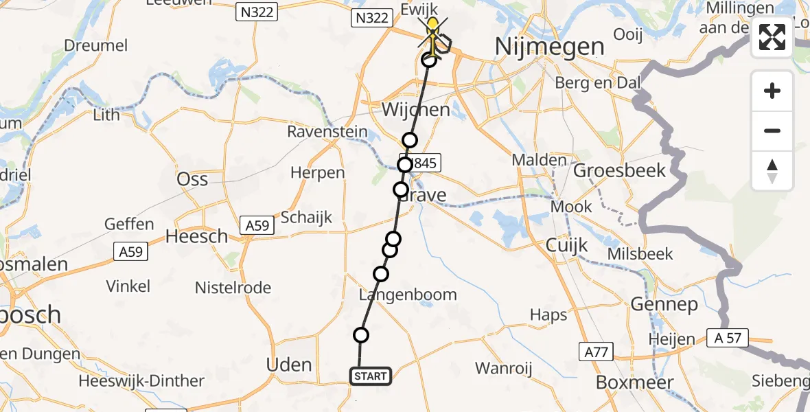 Routekaart van de vlucht: Lifeliner 3 naar Beuningen Gld, Zeelandsedijk
