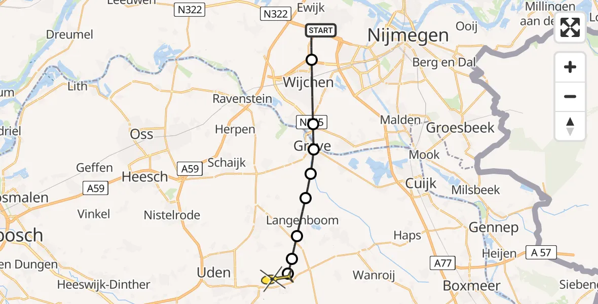Routekaart van de vlucht: Lifeliner 3 naar Vliegbasis Volkel, Elsenpas