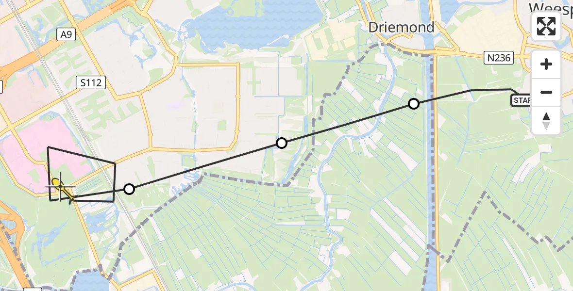 Routekaart van de vlucht: Lifeliner 1 naar Academisch Medisch Centrum (AMC), Gein-Zuid