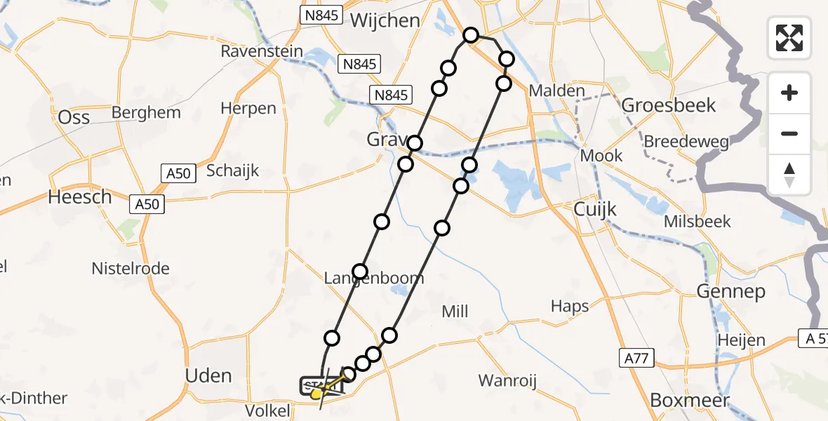 Routekaart van de vlucht: Lifeliner 3 naar Vliegbasis Volkel, Millsebaan