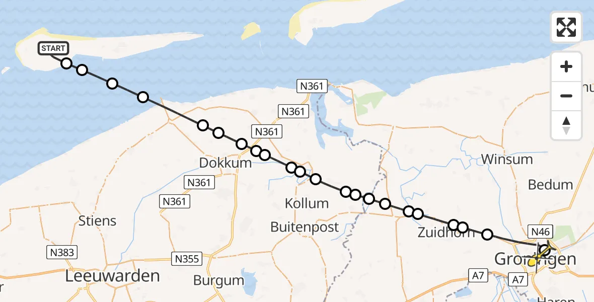 Routekaart van de vlucht: Ambulanceheli naar Universitair Medisch Centrum Groningen, Looweg