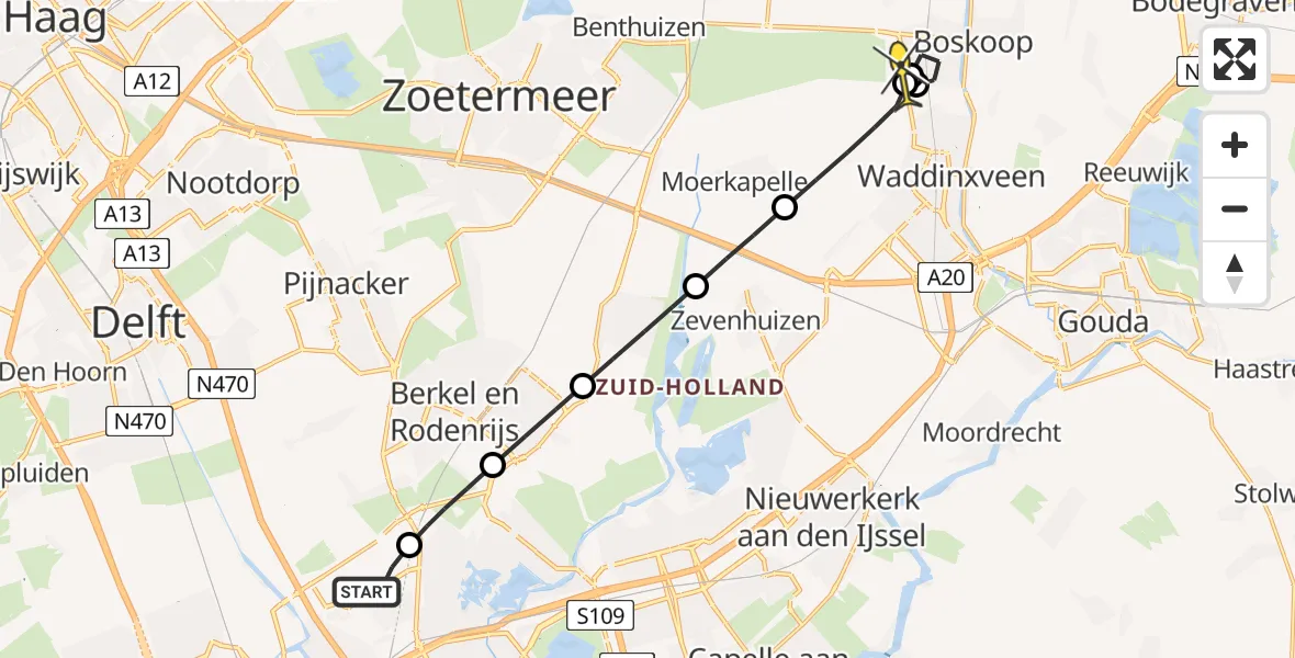 Routekaart van de vlucht: Lifeliner 2 naar Waddinxveen, Bovendijk