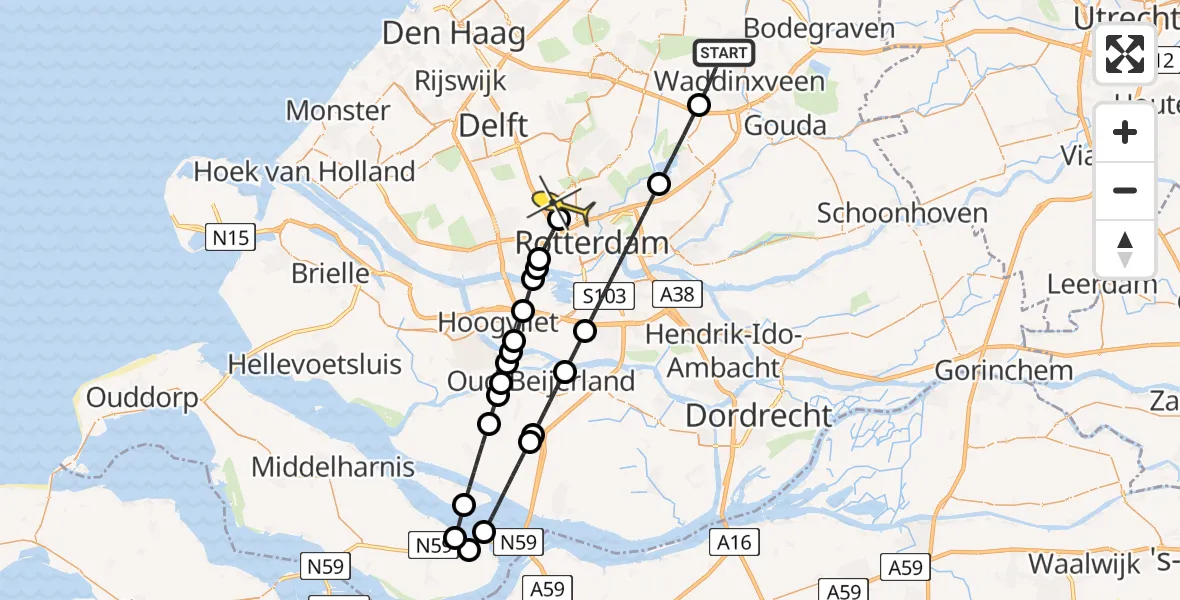 Routekaart van de vlucht: Lifeliner 2 naar Rotterdam The Hague Airport, Ontginningspad