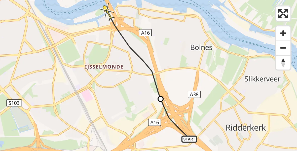 Routekaart van de vlucht: Politiehelikopter naar Rotterdam, Zevenbergsedijkje