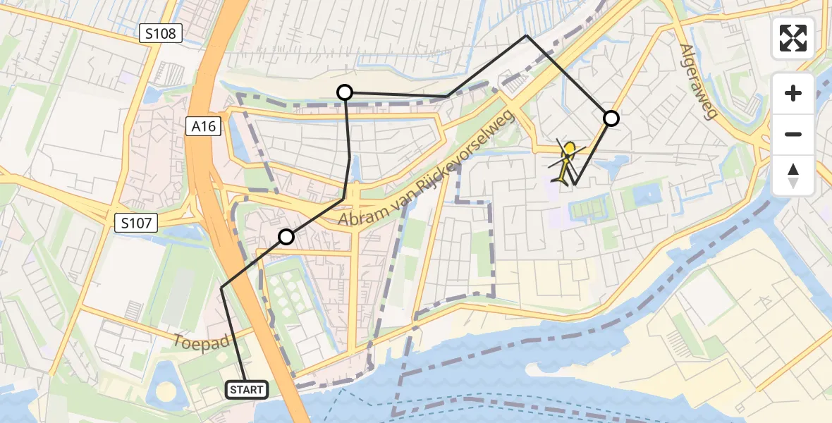 Routekaart van de vlucht: Politiehelikopter naar Capelle aan den IJssel, Debussystraat