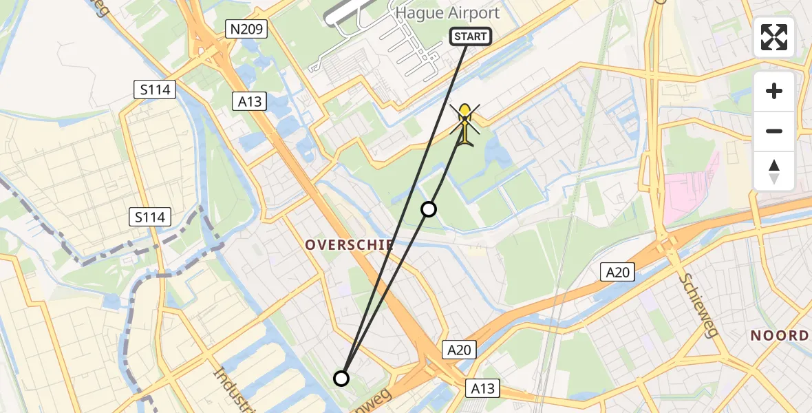 Routekaart van de vlucht: Lifeliner 2 naar Rotterdam The Hague Airport, Lemkensstraat