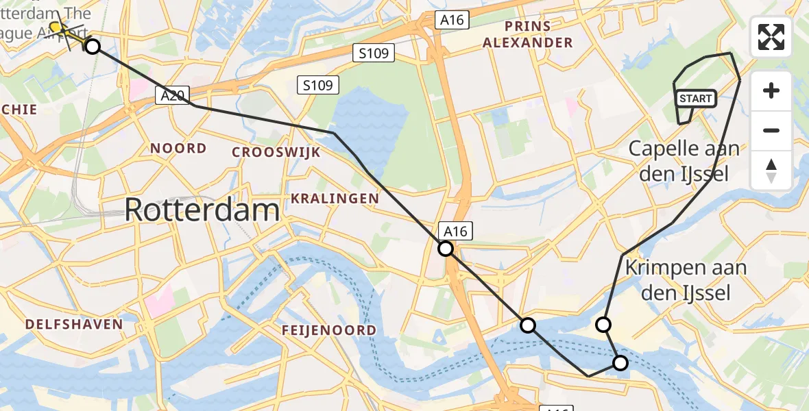 Routekaart van de vlucht: Politieheli naar Rotterdam The Hague Airport, Oosterlengte