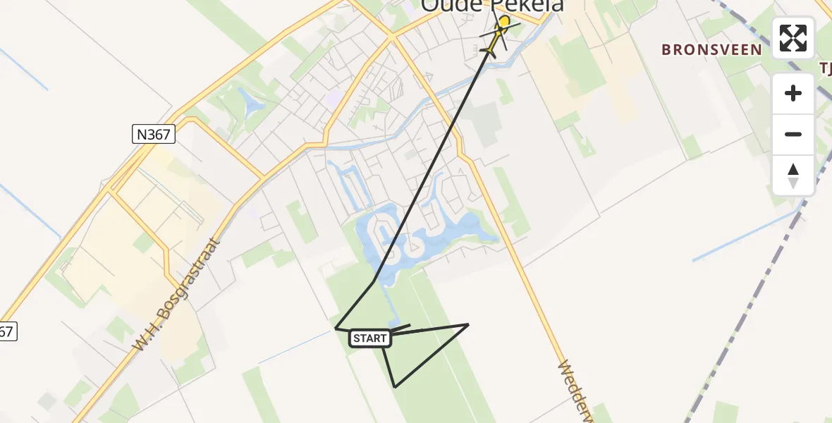 Routekaart van de vlucht: Politiehelikopter naar Oude Pekela, Schoolstraat