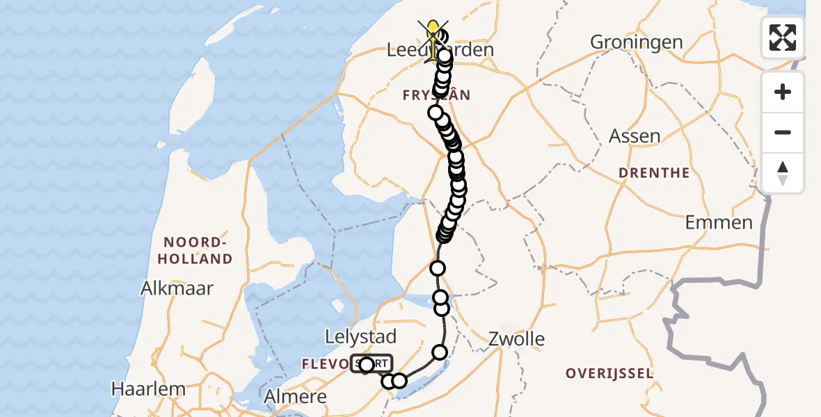 Routekaart van de vlucht: Ambulanceheli naar Vliegbasis Leeuwarden, Eendenweg