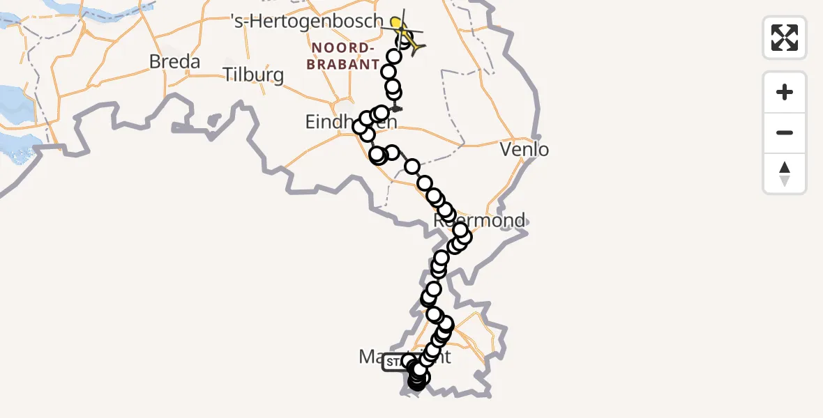 Routekaart van de vlucht: Politiehelikopter naar Vliegbasis Volkel, Statenstraat