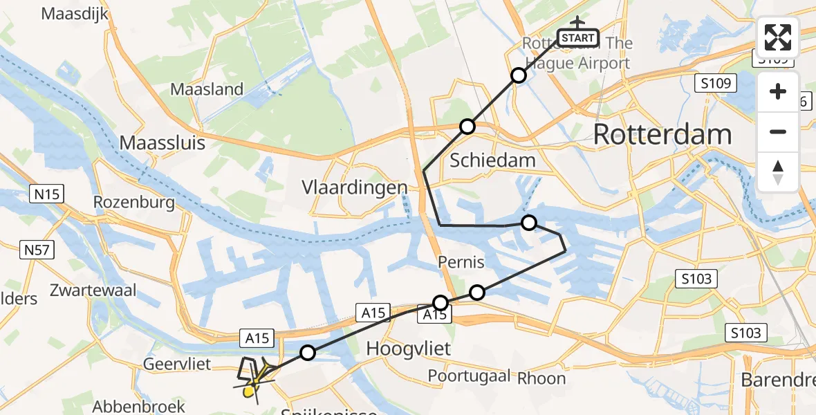 Routekaart van de vlucht: Politiehelikopter naar Spijkenisse, Schielaan