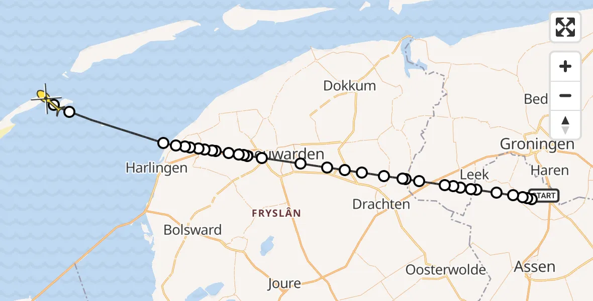 Routekaart van de vlucht: Lifeliner 4 naar Vlieland Heliport, Lugtenbergerweg