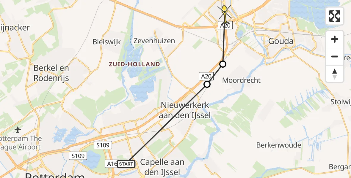 Routekaart van de vlucht: Politiehelikopter naar Waddinxveen, Parallelweg-Zuid