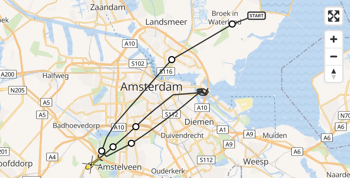 Routekaart van de vlucht: Politiehelikopter naar Aalsmeer, Belmermeer