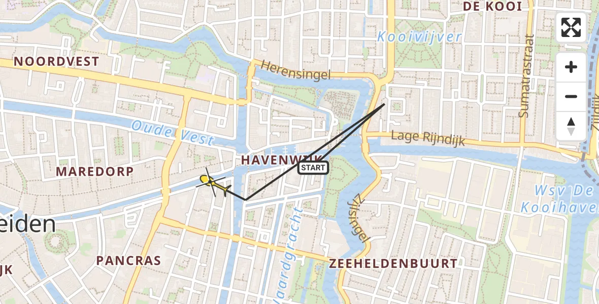 Routekaart van de vlucht: Politieheli naar Leiden, Oude Rijn