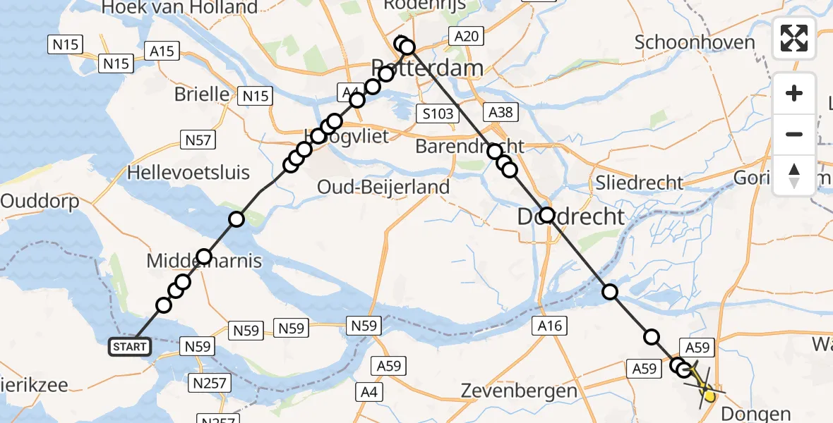 Routekaart van de vlucht: Lifeliner 2 naar Oosterhout, Wellestrijpsedijk
