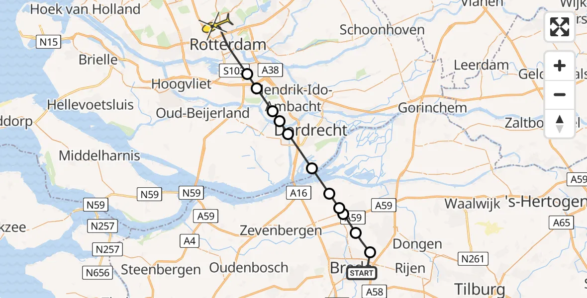 Routekaart van de vlucht: Lifeliner 2 naar Rotterdam The Hague Airport, Kapelstraat