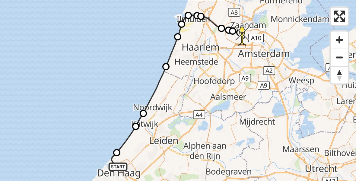 Routekaart van de vlucht: Lifeliner 1 naar Amsterdam Heliport, Dirk Hoogenraadstraat