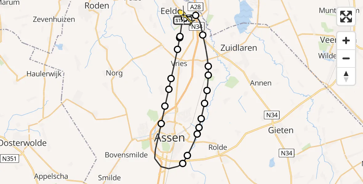 Routekaart van de vlucht: Lifeliner 4 naar Groningen Airport Eelde, Moespot