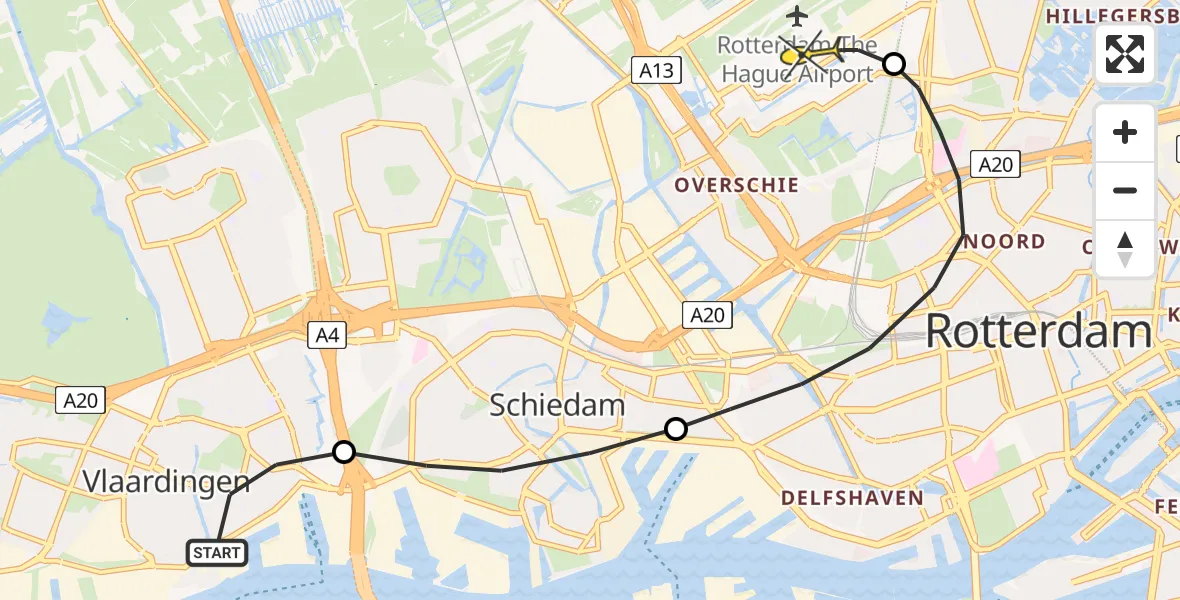 Routekaart van de vlucht: Lifeliner 2 naar Rotterdam The Hague Airport, van Oldenbarneveldtstraat