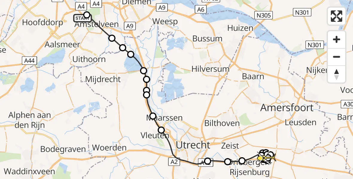 Routekaart van de vlucht: Politieheli naar Driebergen-Rijsenburg, Kraayveldstraat