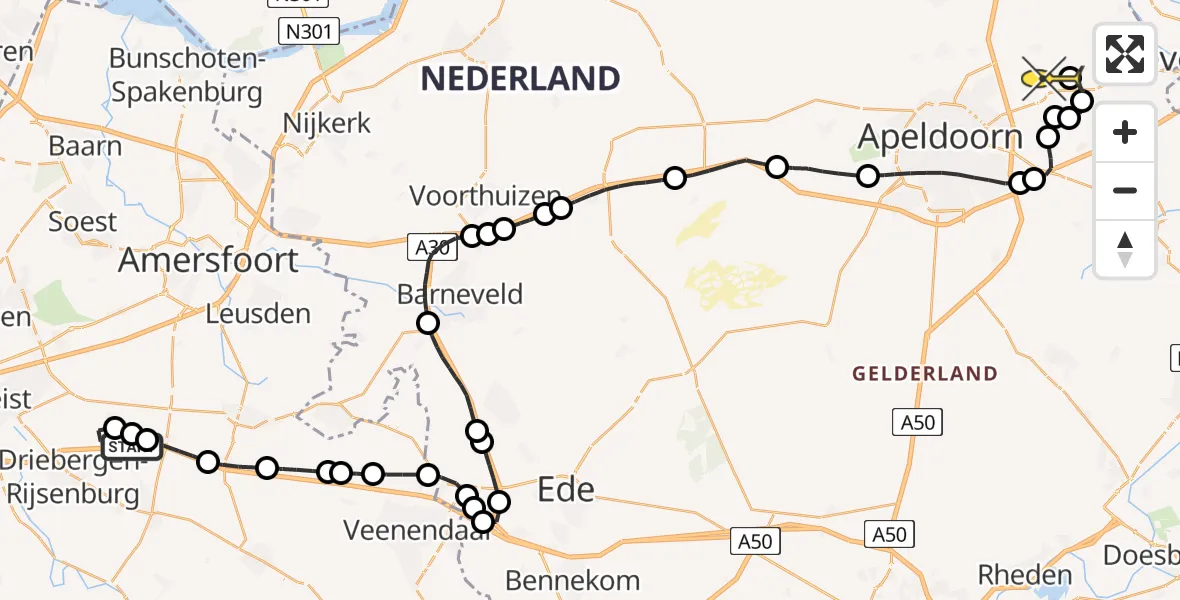 Routekaart van de vlucht: Politiehelikopter naar Vliegveld Teuge, Bornia