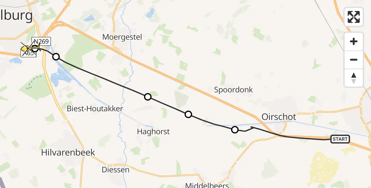 Routekaart van de vlucht: Lifeliner 2 naar Tilburg, Eindhovensedijk