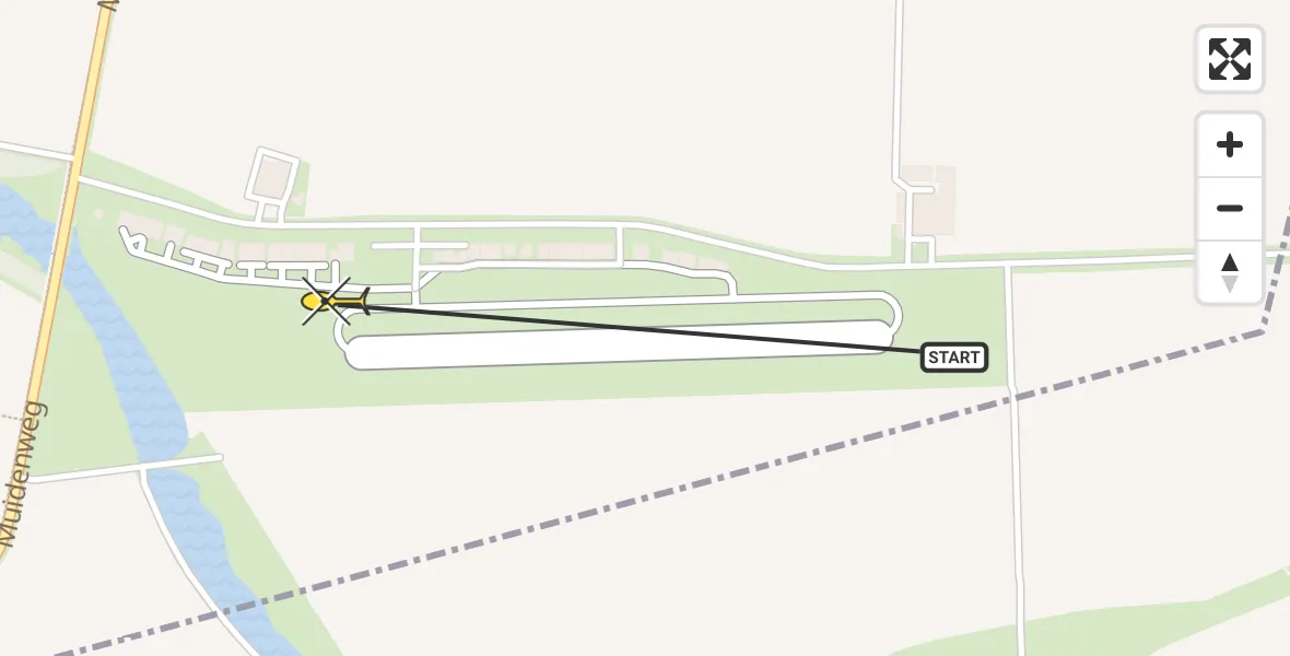 Routekaart van de vlucht: Kustwachthelikopter naar Vliegveld Midden-Zeeland, Calandweg