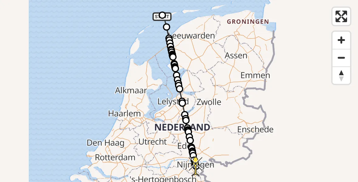 Routekaart van de vlucht: Ambulancehelikopter naar Radboud Universitair Medisch Centrum, Badweg Formerum