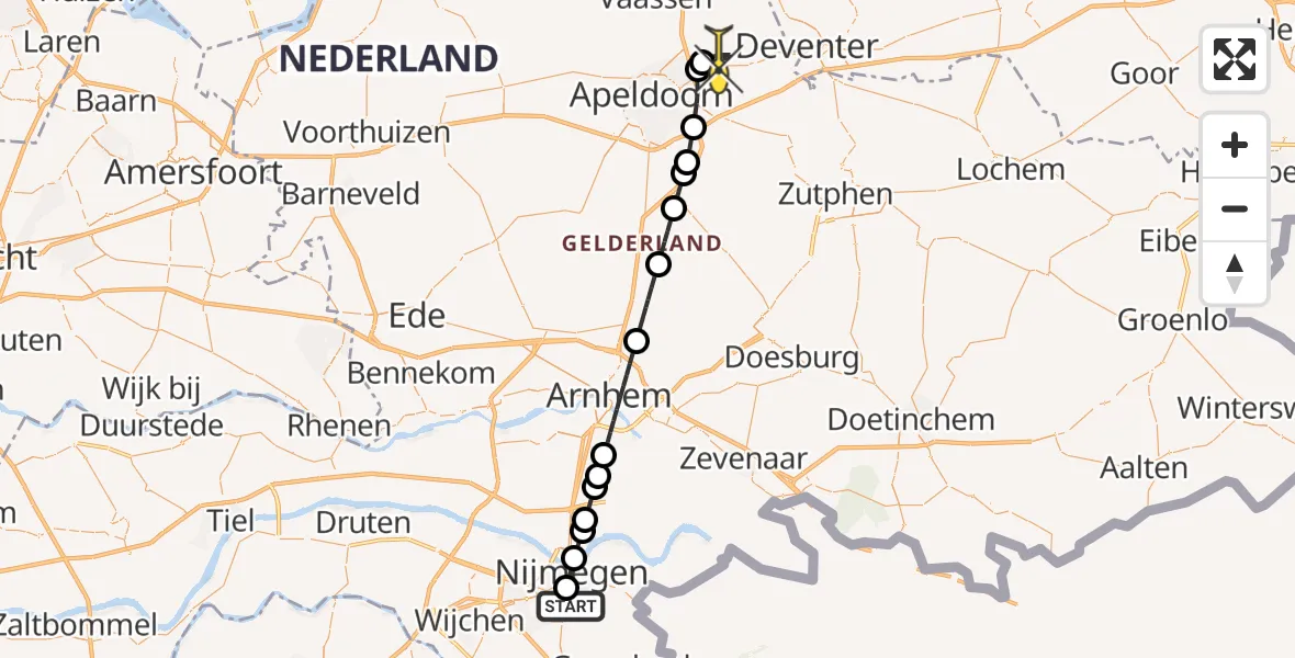 Routekaart van de vlucht: Ambulancehelikopter naar Vliegveld Teuge, Fretstraat