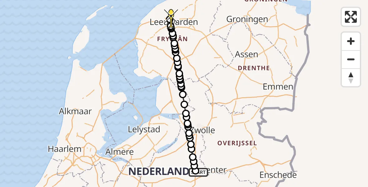 Routekaart van de vlucht: Ambulancehelikopter naar Vliegbasis Leeuwarden, Tiendijkenseweg