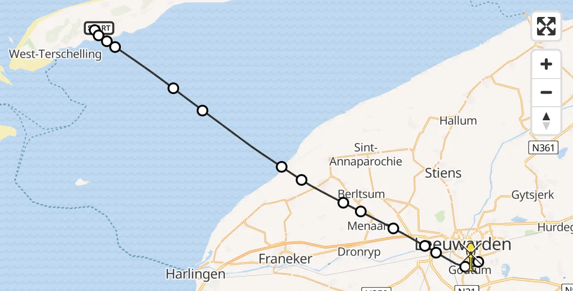 Routekaart van de vlucht: Ambulancehelikopter naar Leeuwarden, Kallandspad
