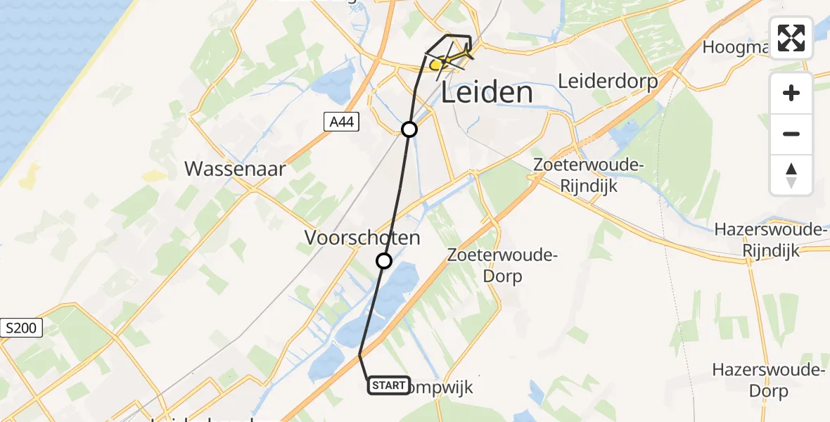 Routekaart van de vlucht: Lifeliner 2 naar Leiden, Doctor van Noortstraat