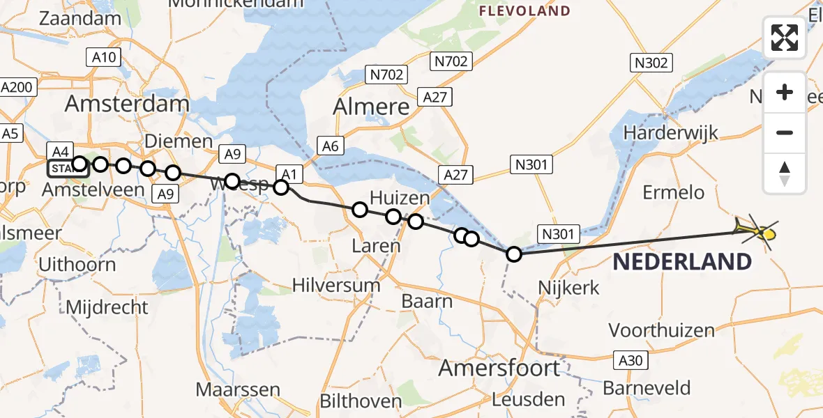 Routekaart van de vlucht: Politieheli naar Ermelo, De Duizendmeterweg