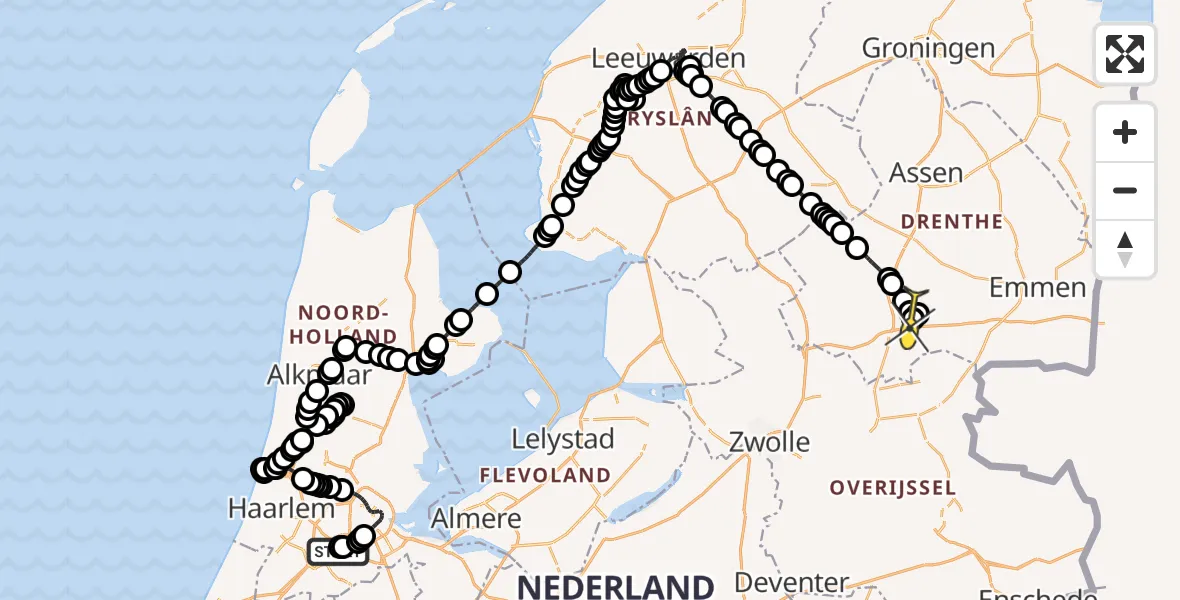 Routekaart van de vlucht: Politiehelikopter naar Vliegveld Hoogeveen, Plesmanstraat